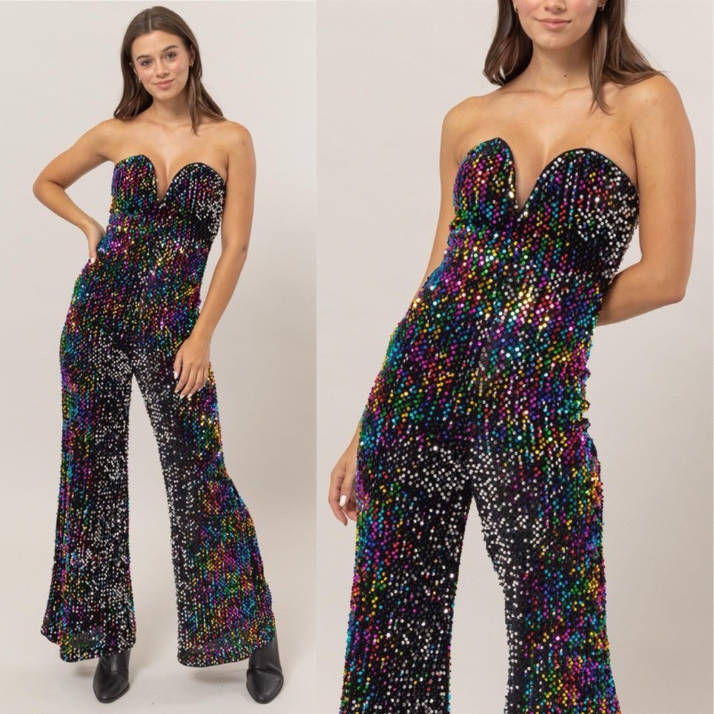 Vibrant Strapless Sequin Jumpsuit